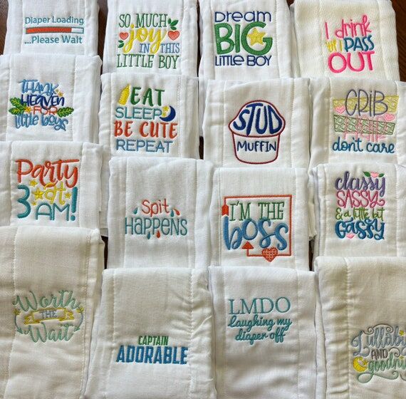 Cloth Diaper Burp Cloth Embroidered Burp Clot...