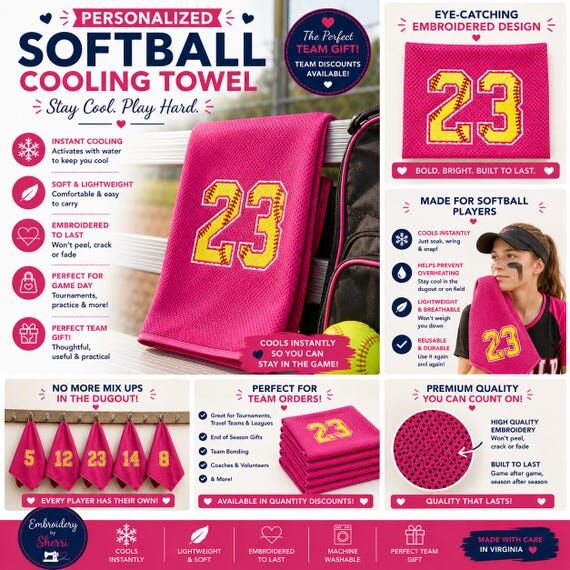 Personalized Softball Cooling Towel, Custom N...