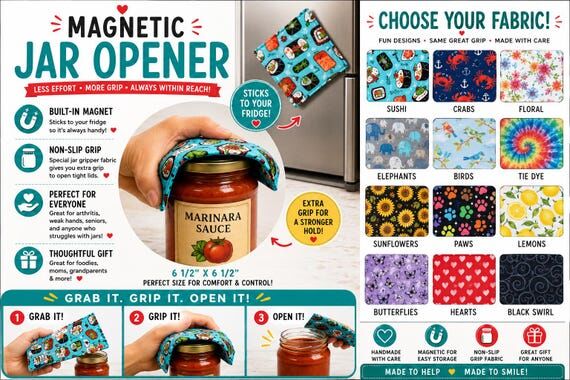 Magnetic Jar Opener | Non Slip Lid Gripper | ...