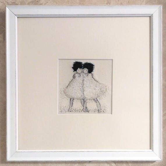 Handmade Embroidery Art: Two Girlfriends, Fra...