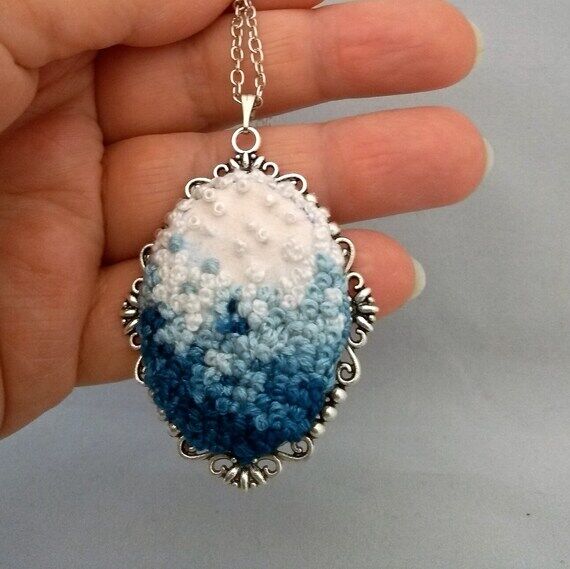 Embroidered Pendant: Handmade Beaded Necklace...