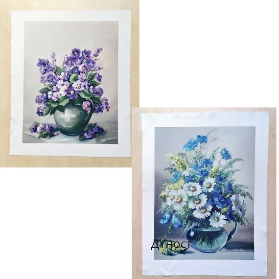 Large Floral Printed Gabardine Fabric Panels,...