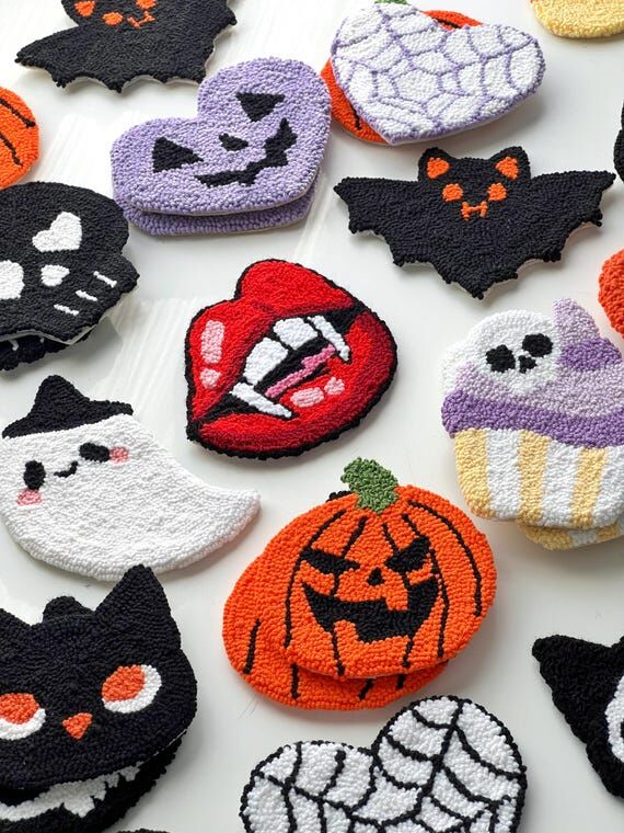 Punch Needle Halloween Coaster, Spooky Pumpki...