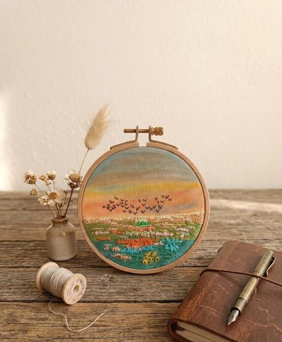 Mixed Media Landscape Hoop Art: Watercolor Sk...