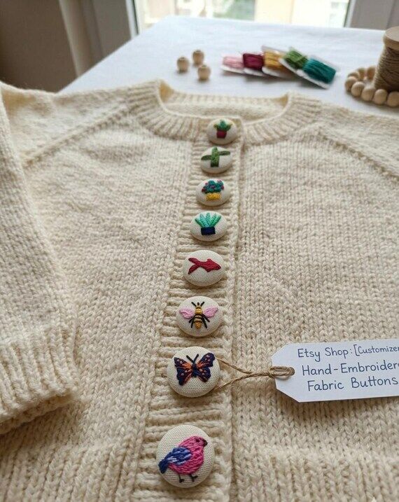 Handmade Fabric Covered Buttons: Embroidered ...