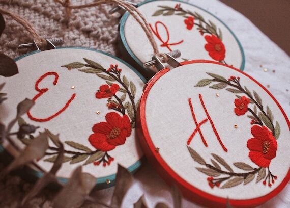 Personalized Embroidered Initial Ornament: Fl...