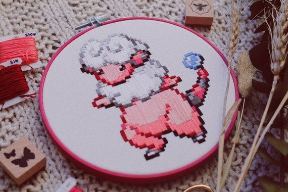 pixel flaaffy embroidery hoop - handmade deco...