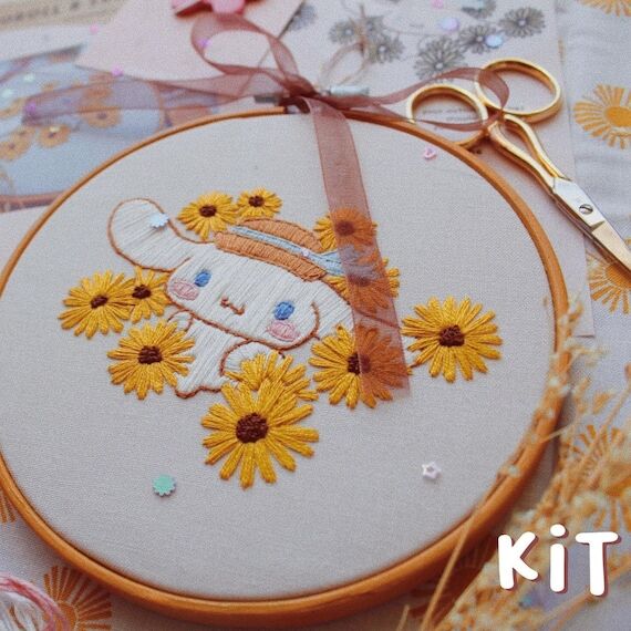 Sunflower Cinnamoroll Embroidery Kit, Beginne...