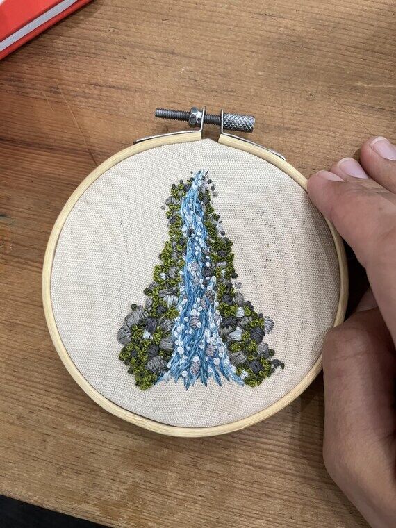 Handmade Pebble Stream and Moss Embroidery...