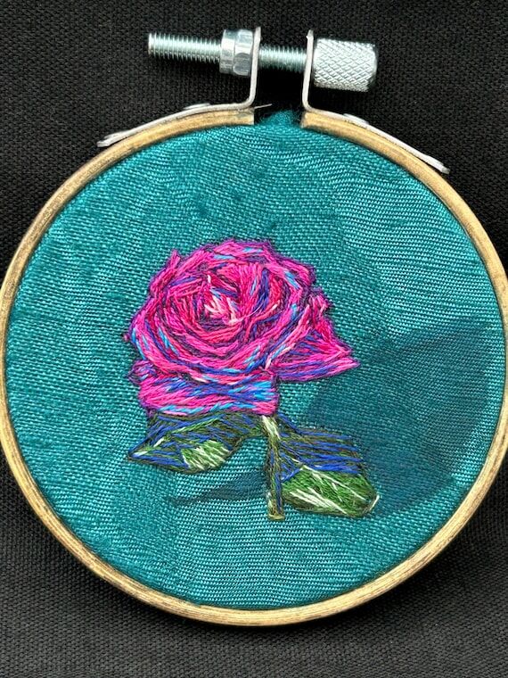 La Vie En Rose, 3” embroidery hoop...