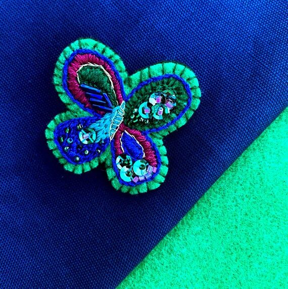 Handmade Butterfly Brooch – Embroidered Fel...