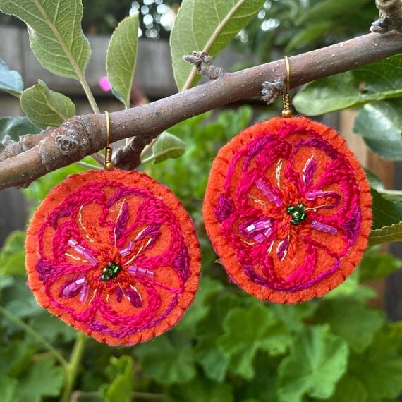 Handmade Poppy Flower Earrings – Embroidere...