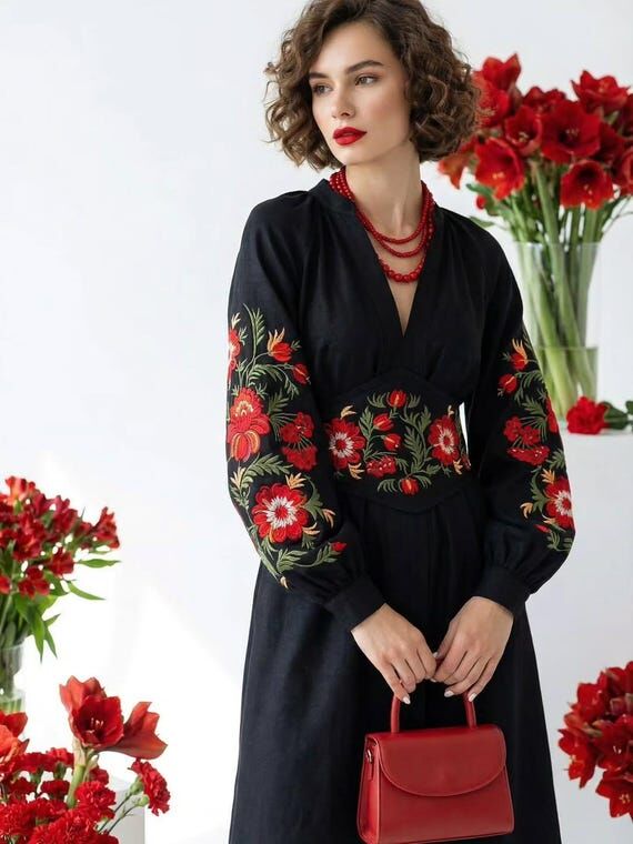 Corset Dress Embroidered: Ukrainian Petrykivk...