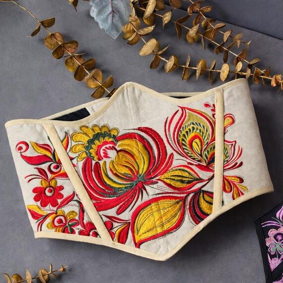 Underbust corset embroidered Ukraine, Vyshyva...
