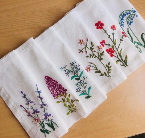 Hand Embroidered Linen Placemats, Wildflower ...