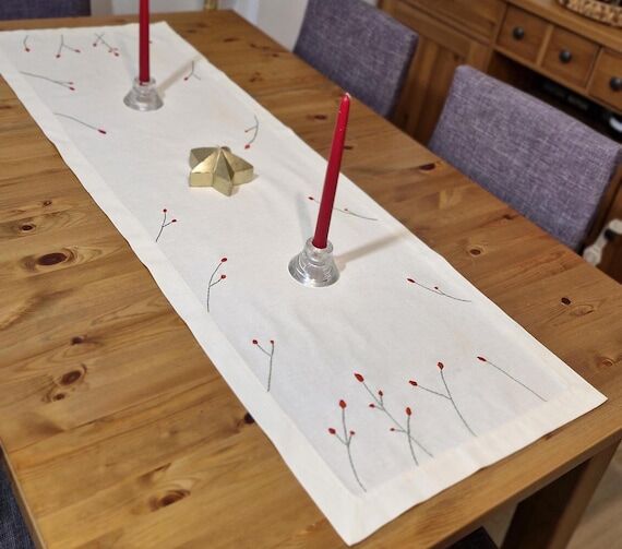 Handmade Red Floral Embroidered Linen Table R...