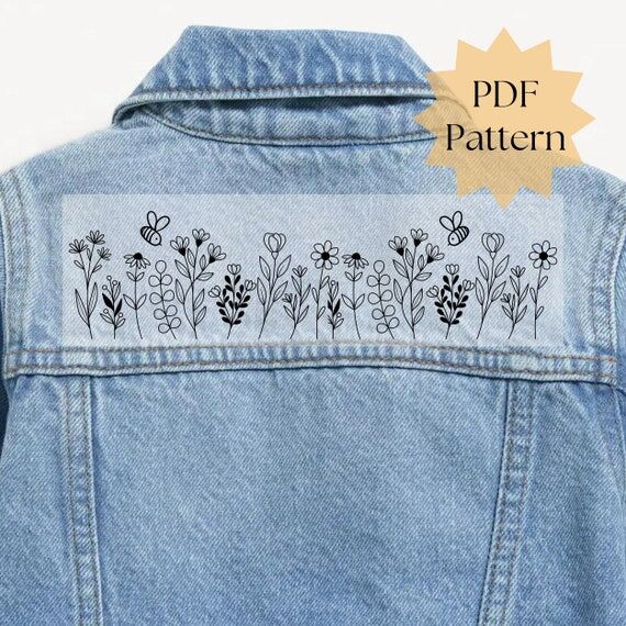 Wildflower field on denim jacket embroidery p...