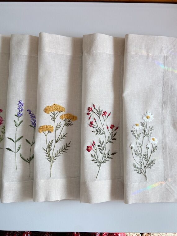 Hand Embroidered Linen Placemat, Wildflower F...
