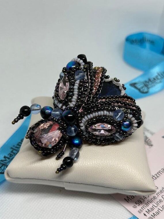 Handmade Beaded Beetle Brooch – Crystal & N...