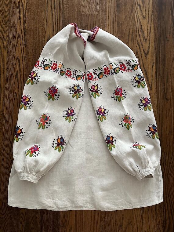 Boiko Ukrainian Dress, Homespun Linen Embroid...