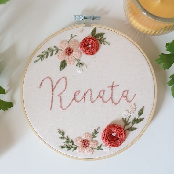 Custom Floral Name Hand Embroidery Hoop Art, ...
