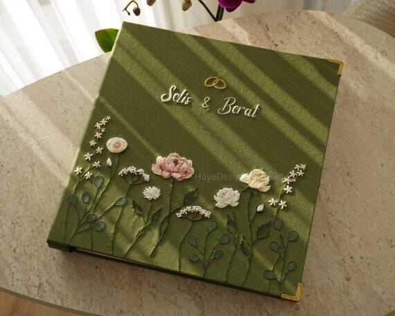 Custom Embroidered Linen Wedding Album | Hand...