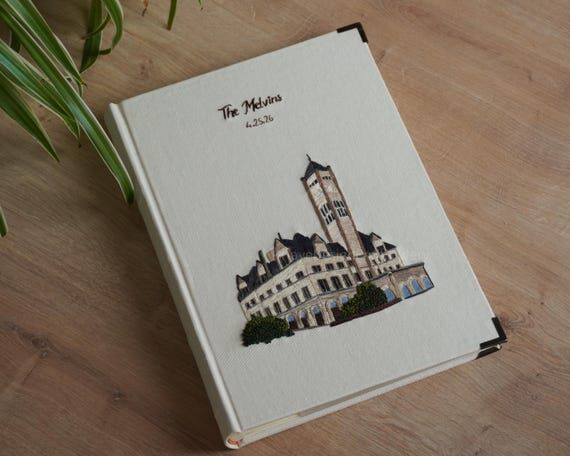 Custom Embroidered Linen Photo Album, Wedding...