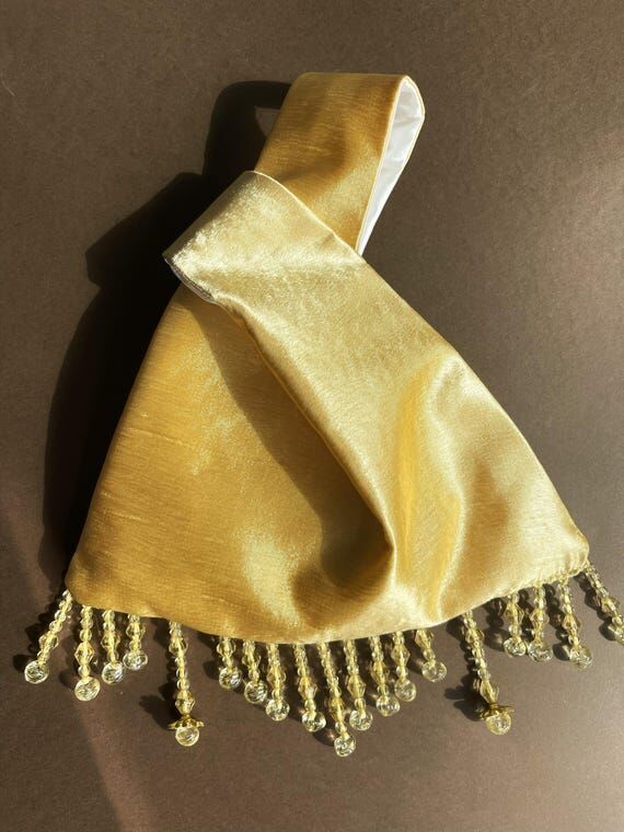 Handmade Satin Knot Bag Beaded Fringe, Evenin...