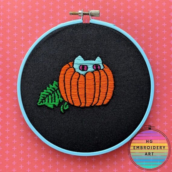 Cat Museum Fan Art, Pumpkin Cat, Handmade Emb...