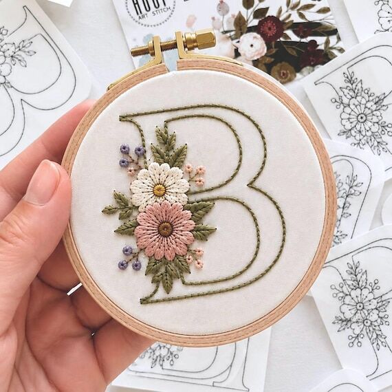 Floral Alphabet Stick and Stitch Pattern, Wat...