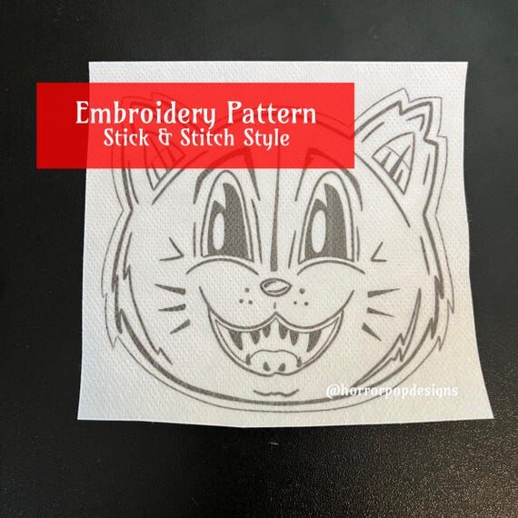 Vintage Cat Halloween Embroidery Pattern - St...