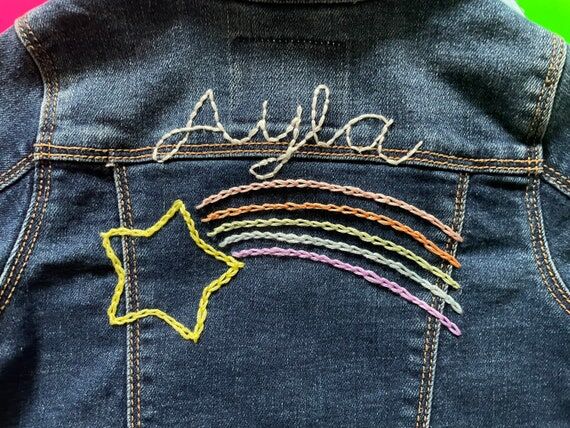 Denim Jacket, Girl's Shooting Star Design Emb...