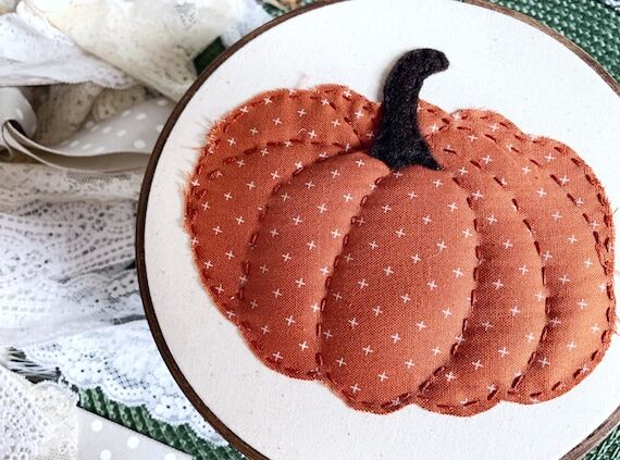Pumpkin Appliqué in Embroidery Hoop- 6 inch-...