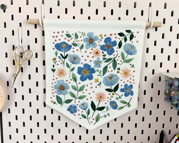 Delicate Floral Banner-Hand Embroidery- 12.5x...