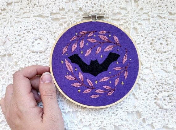 Whimsical Bat- Hand Embroidery- 5 inch...
