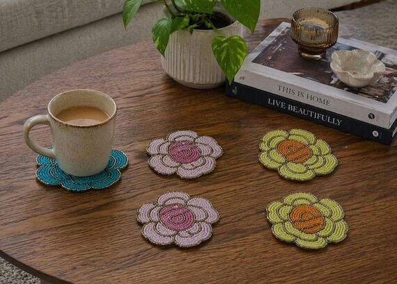 Handmade colourful floral Beaded tea Coasters...
