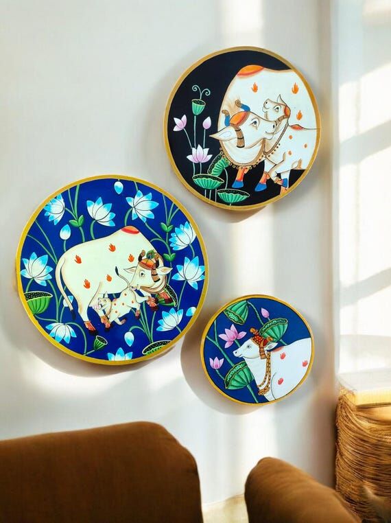 Set of 3 mother Cow Hand Painted Decorative w...