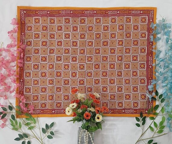 Vintage art Indian Nakshi Kantha Tapestry, Ha...