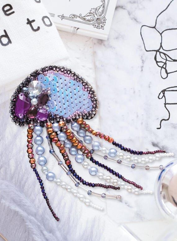 Bead Embroidery Brooch Kit Jellyfish Ocean, D...