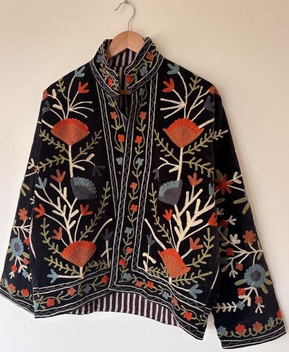 Midnight Wildflower Nights Suzani Jacket, Bla...