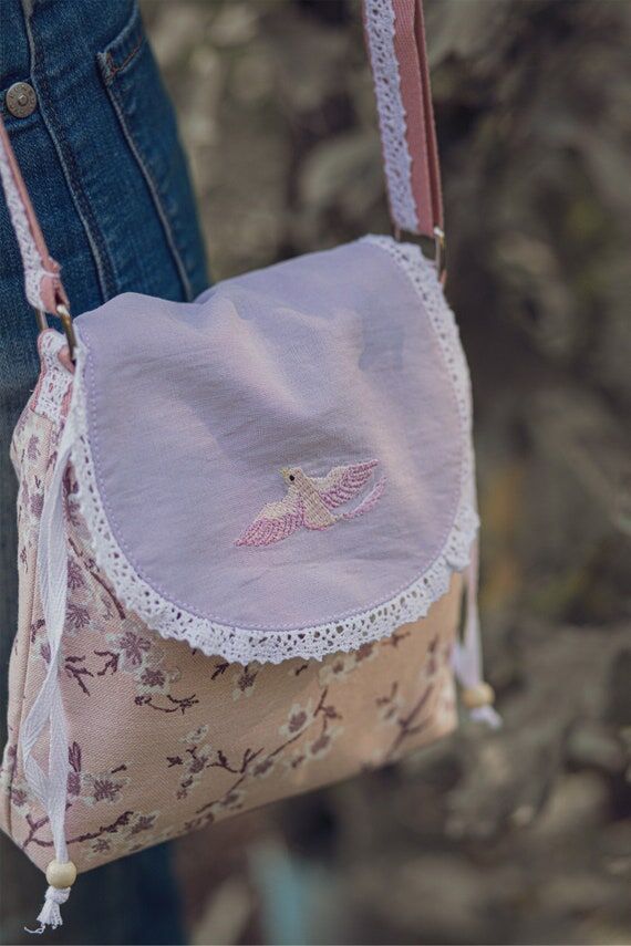 Handmade Linen Crossbody Bag – Purple Bird ...