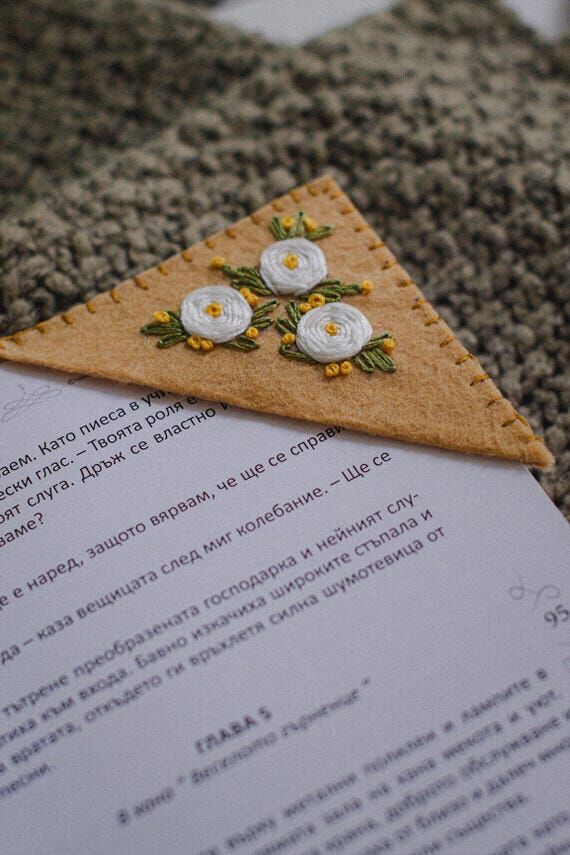 Handmade Felt Corner Bookmark with Embroidere...