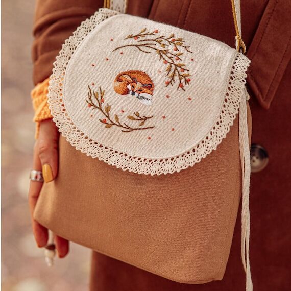 Handmade Vintage Inspired Crossbody Linen Bag...