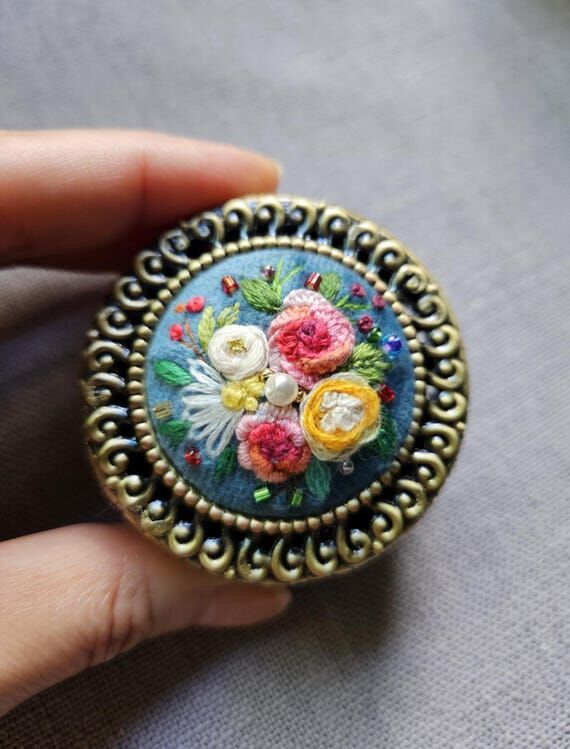 Hand Embroidered Velvet Trinket Box, Antique ...