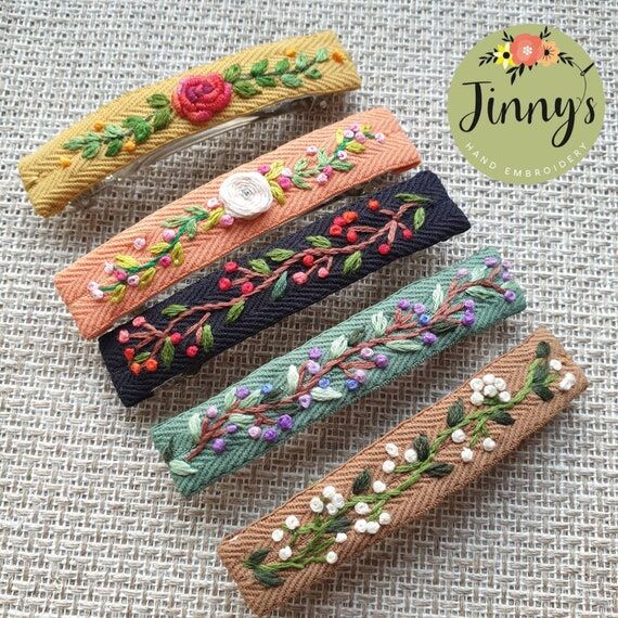 Hairclips, French Barrette, Hand Embroidered ...