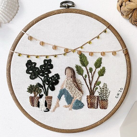 Original 'Cozy’ hand embroidered hoopart, f...