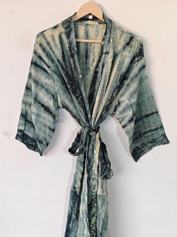 Beach Wear Tie Dye Silk Kimono, Recycled Silk...