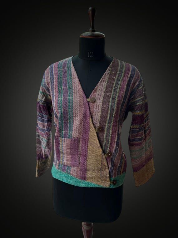 Handmade Vintage Kantha Jacket, Indian Patchw...