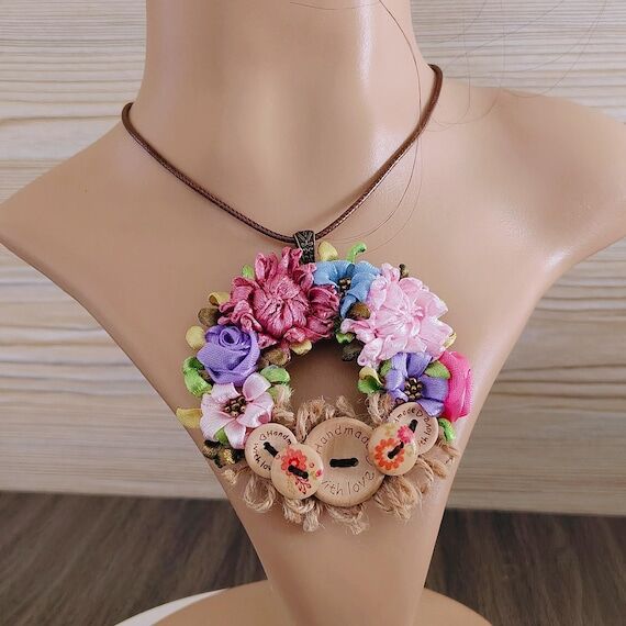 Cottagecore Floral Wreath Pendant Necklace ...