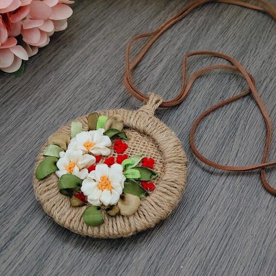 Cottagecore Jute Pendant – Hand-Embroidered...